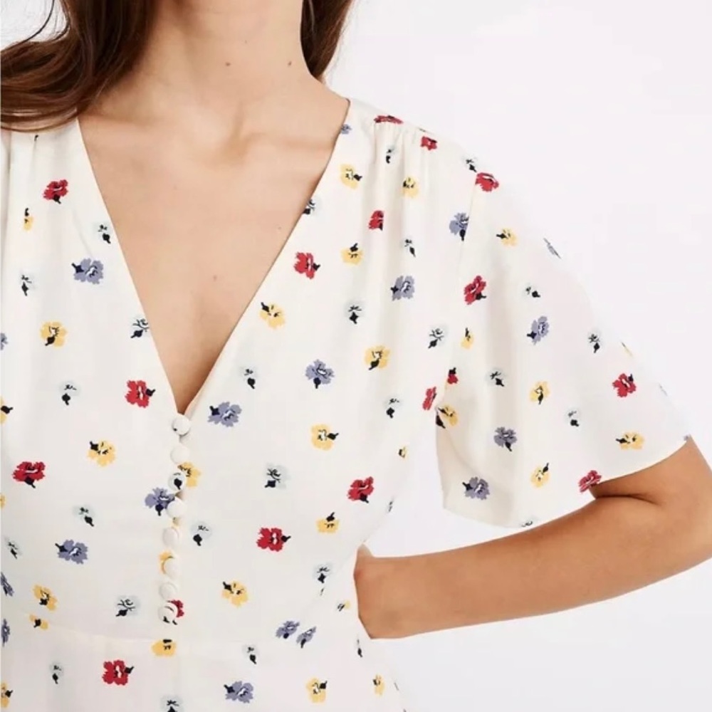Madewell ivory confetti floral print short button front dress size 8